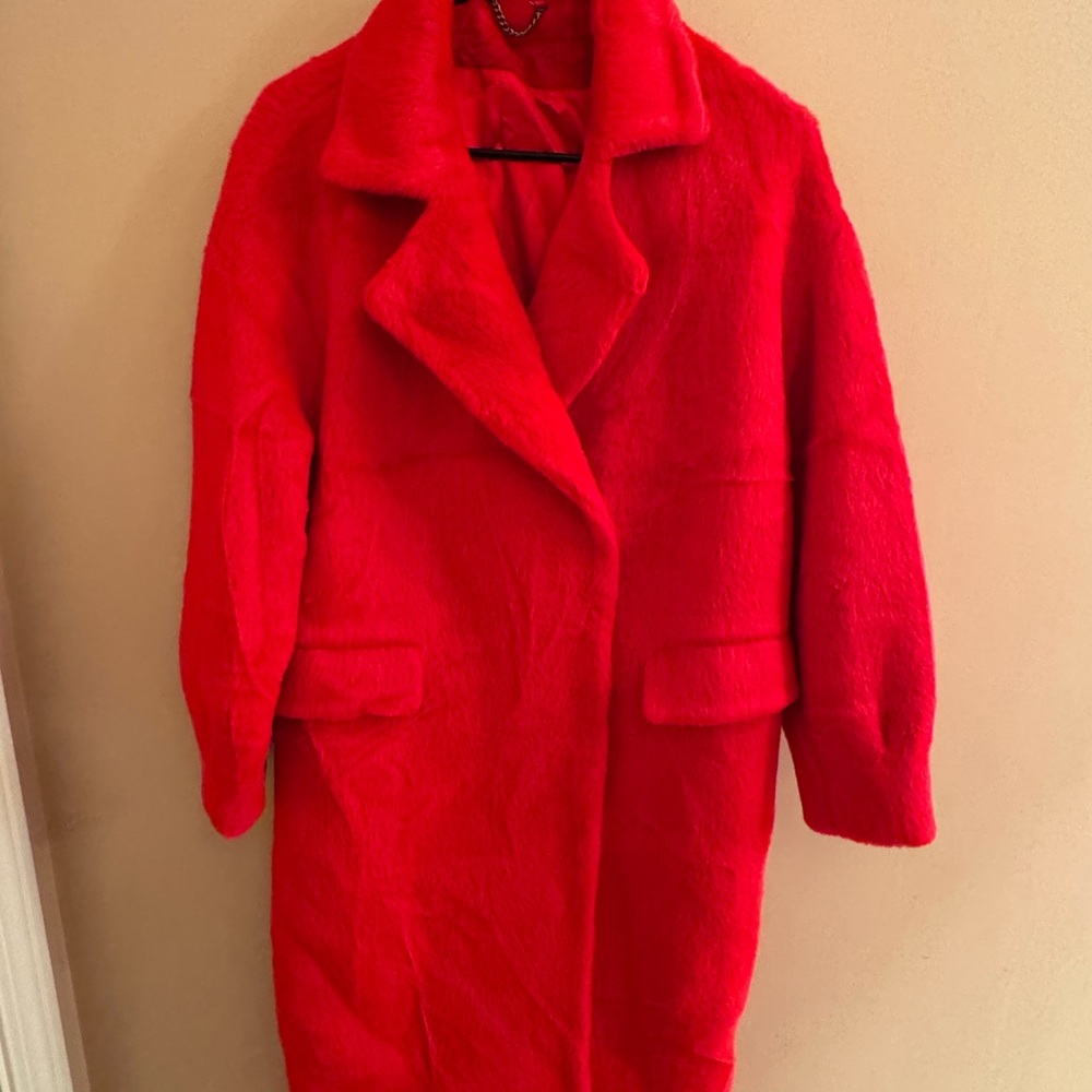 Vibrant Red Women’s Real Lama Fur Coat